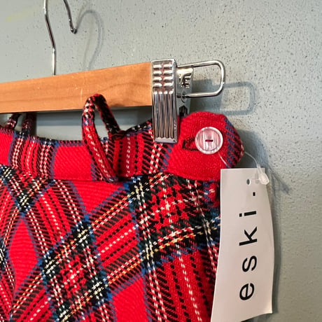 wool flare check skirt / red