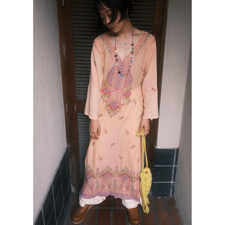 embroidery dress / salmon pink