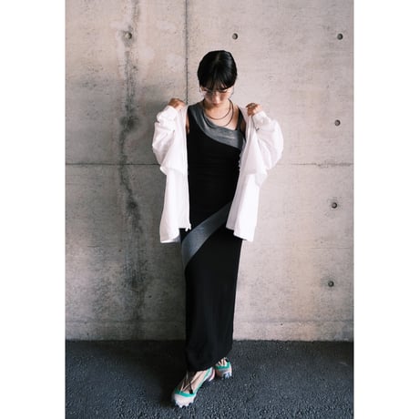 one shoulder dress black×gray with lamé