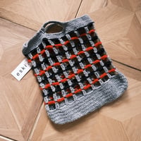 hand knit bag / gray × red