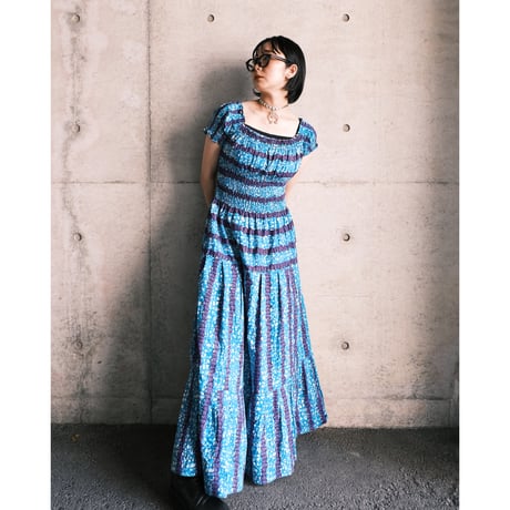 African batik designed dress “blue×purple”