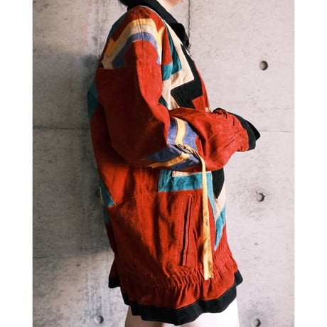 colorful leather designed jacket with concho