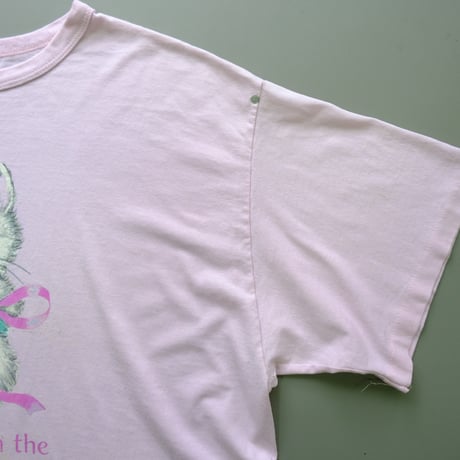 old print tee "cat" / pink