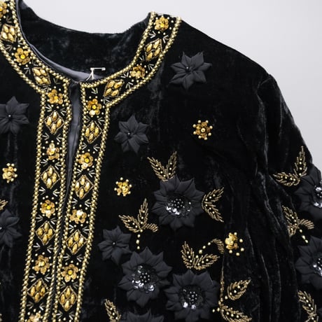 beaded embroidery velours cardigan