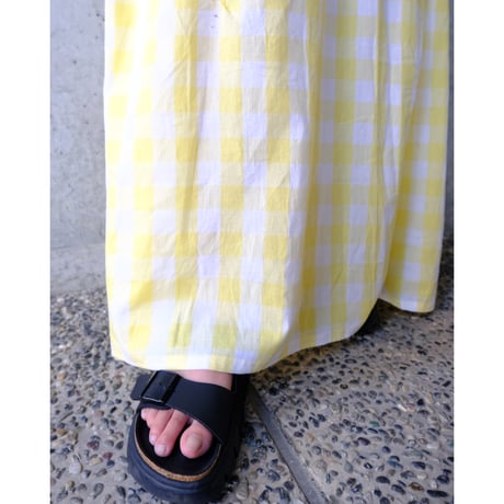 70s white × gingham check dress