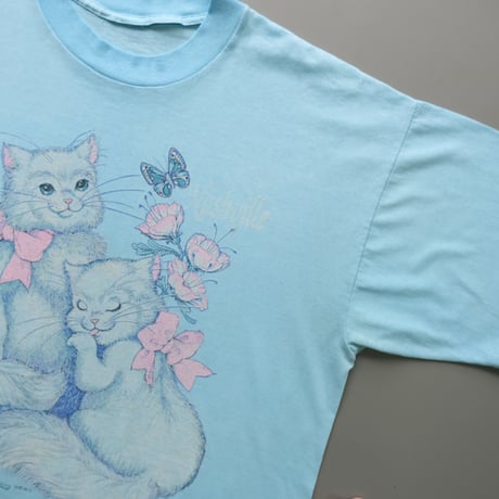 old print tee "cat" / blue