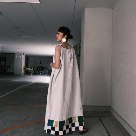 eski.  original remake linen dress / white / hand paint