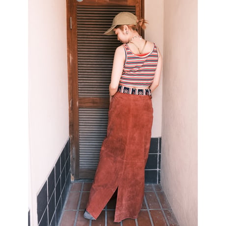 leather long skirt / wine red