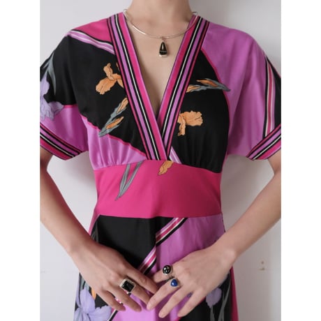 70s vintage flower print poly dress