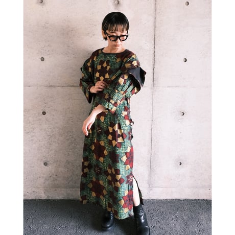 African batik dress / green × gold