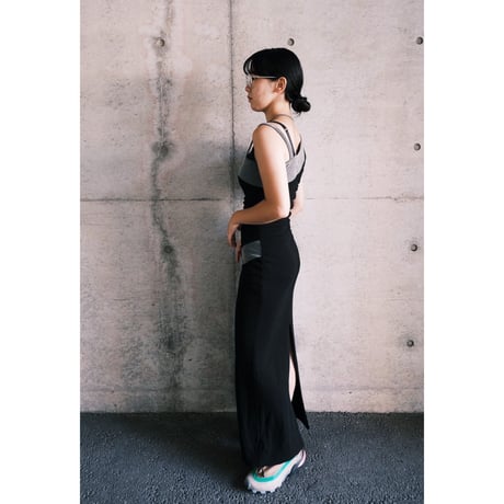 one shoulder dress black×gray with lamé