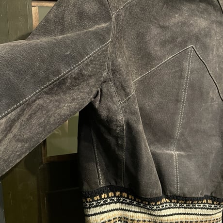 leather × knit jacket / charcoal gray