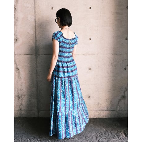 African batik designed dress “blue×purple”