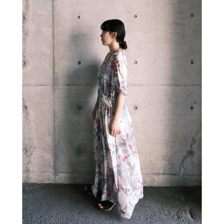 see-through flower white dress “pink×gray”