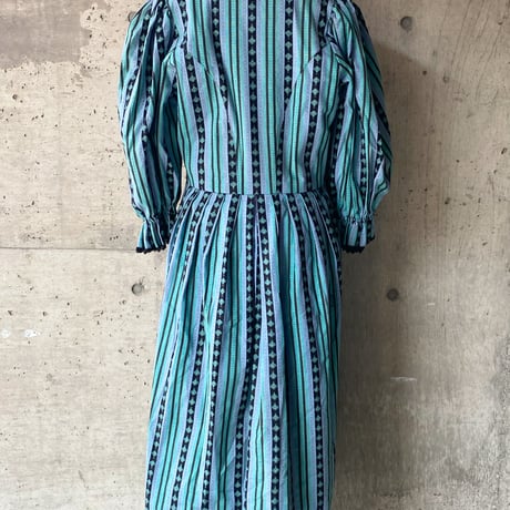 stripe tyrolean dress (blk×blu)