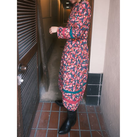 puff sleeve flower print corduroy dress