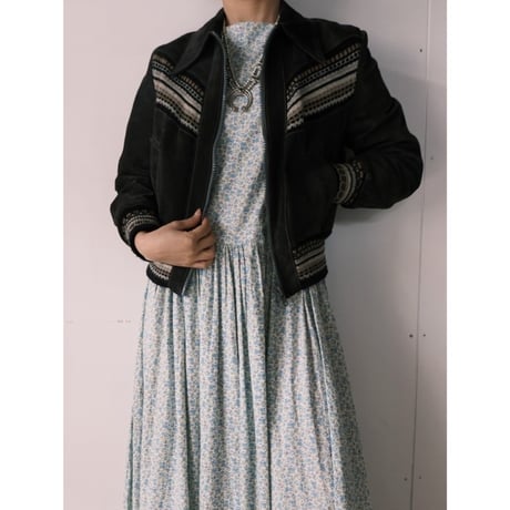 leather × knit jacket / charcoal gray