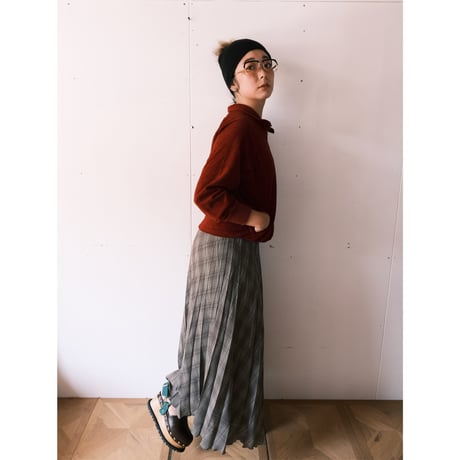 pleats check skirt