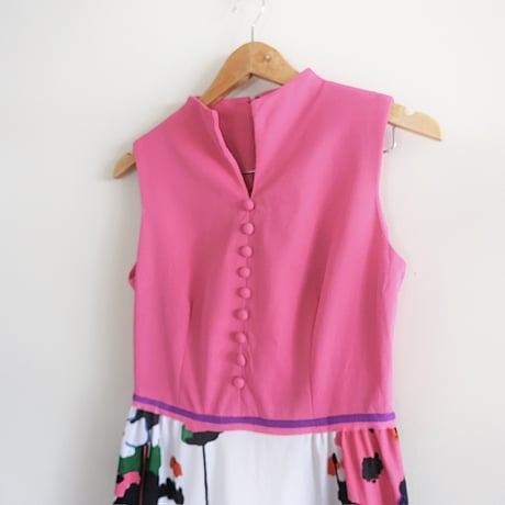 70s no-sleeve dress “pink×flower“