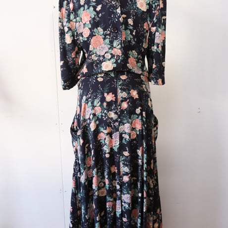 rayon flower dress / navy