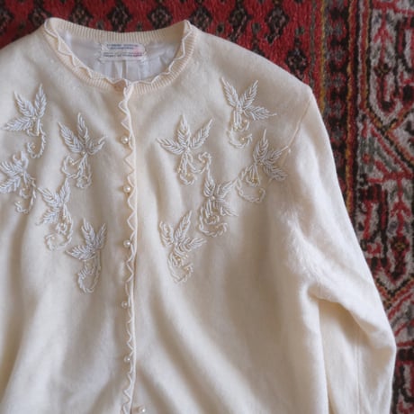 60s vintage / beads embroidery knit cardigan