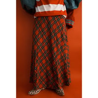 wool flare check skirt / red