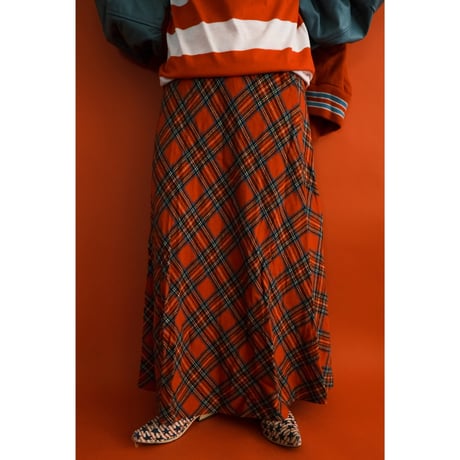 wool flare check skirt / red