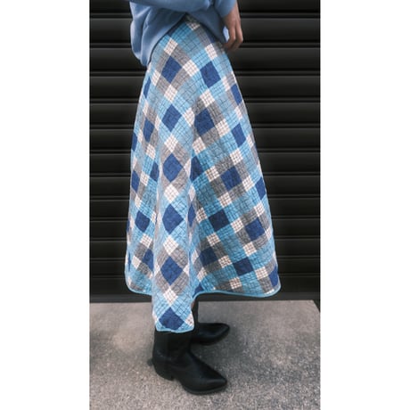 50-60s vintage / check quilting skirt