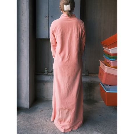 pink × brown stand collar dress