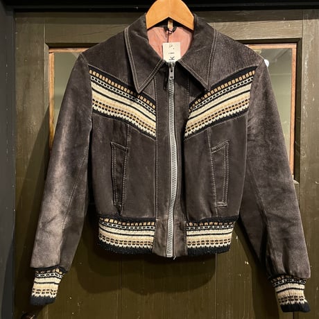 leather × knit jacket / charcoal gray