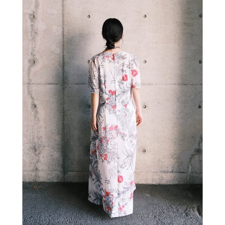 see-through flower white dress “pink×gray”