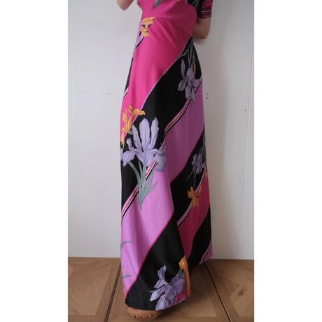 70s vintage flower print poly dress