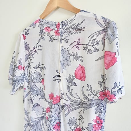see-through flower white dress “pink×gray”