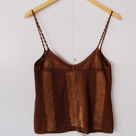 leather × crochet camisole