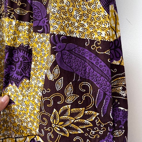 African batik purple×mustard dress with animals