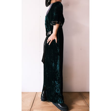 〜70s velours dress / green