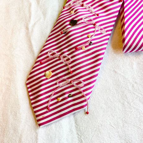 "繕う" collaboration beads embroidery necktie "ribbon × stripe"