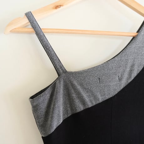 one shoulder dress black×gray with lamé