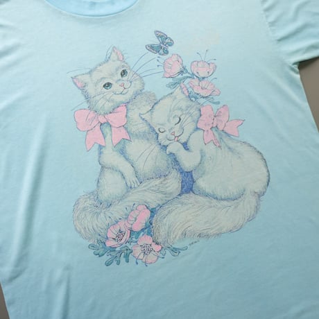 old print tee "cat" / blue