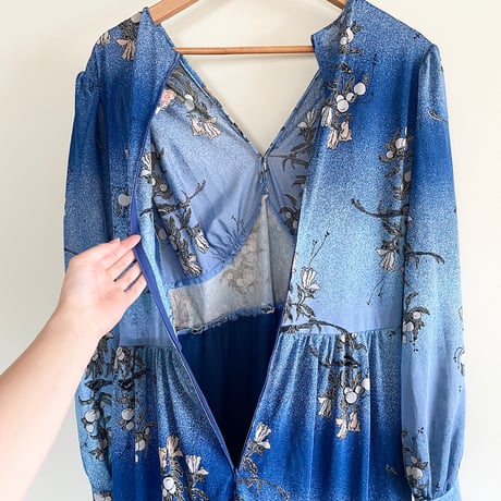 70s crimplene blue dress “birds”