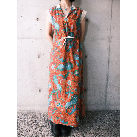 60~70s “liberty house” no-sleeve cotton print dress