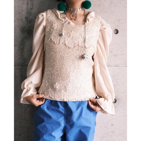 〜60s vintage beads embroidery knit vest
