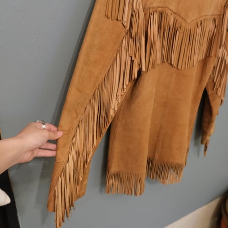 60-70s vintage leather jacket with fringe