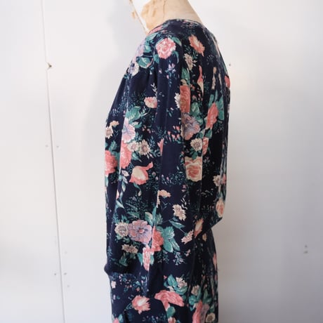 rayon flower dress / navy
