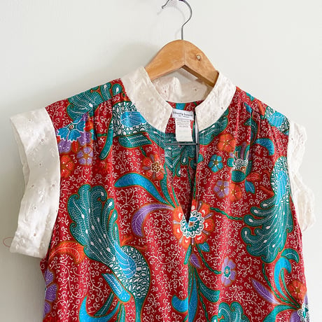 60~70s “liberty house” no-sleeve cotton print dress