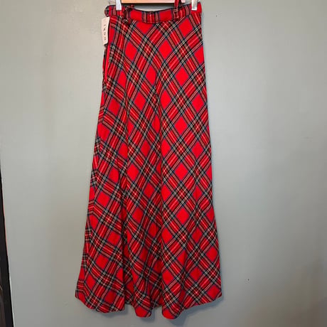 wool flare check skirt / red