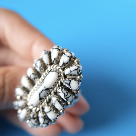 navajo / white buffalo cluster ring