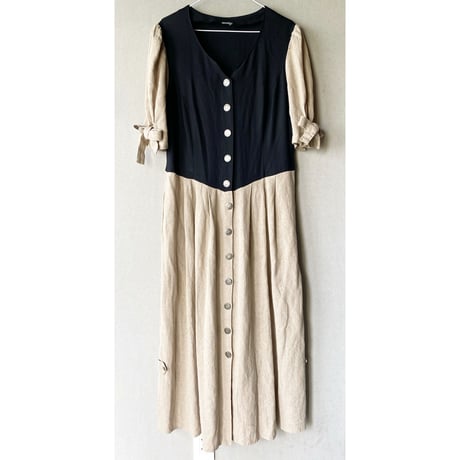 Tyrolean long dress / black × beige