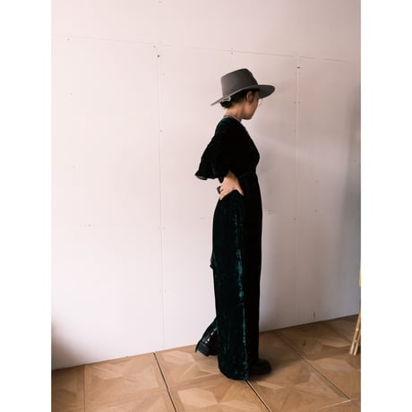 〜70s velours dress / green