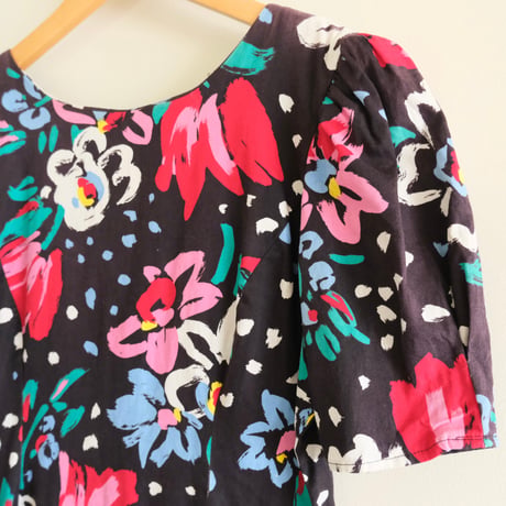 flower × dot print tunic / made in USA
